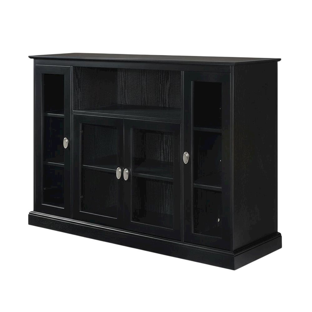 Black Highboy TV Stand with Storage Cabinets and Shelves for 55-Inch TVs. Picture 1