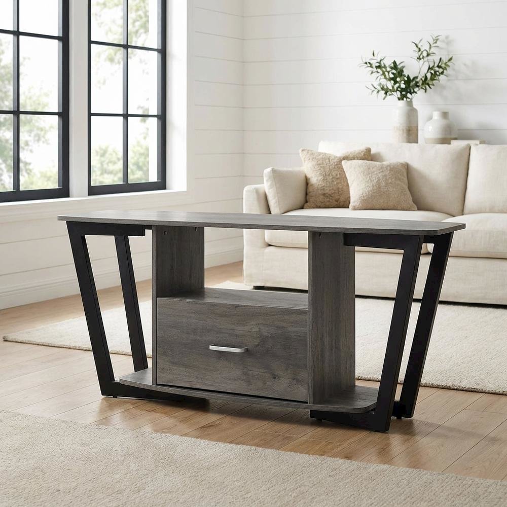 Black Graystone TV Stand for 65-Inch Screens with Shelves and Storage. Picture 2
