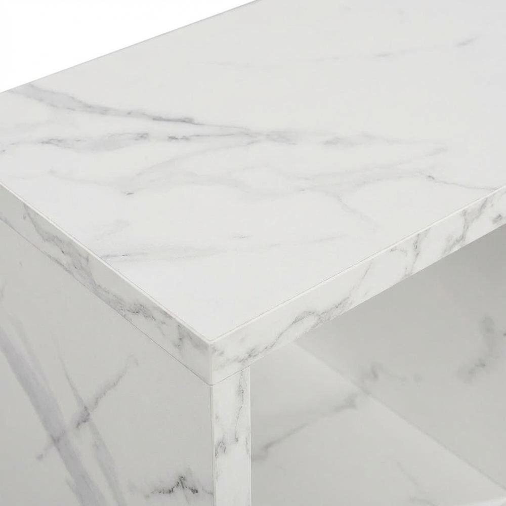 White Faux Marble TV Stand Console with Shelves and Hollow Core Material. Picture 5