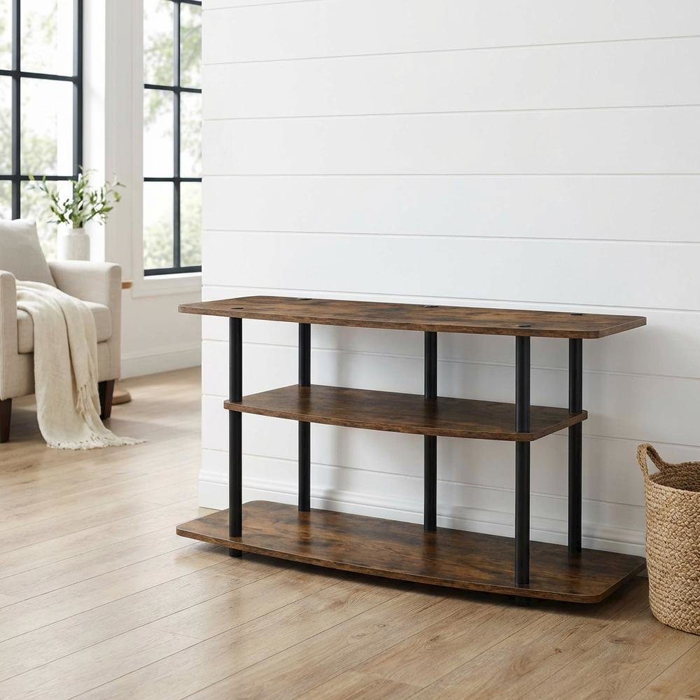 Brown 3-Tier TV Stand for Up to 46-Inch Screens with Storage Shelves. Picture 2