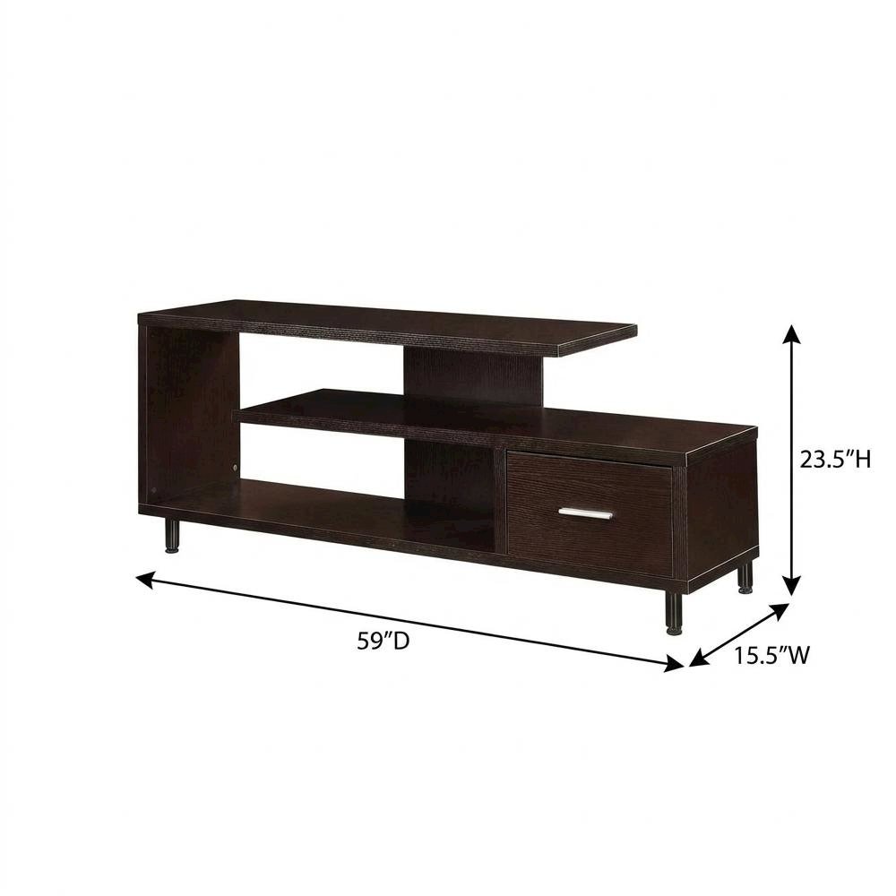 Contemporary Brown TV Stand with 1 Drawer and Shelves for Up to 65-Inch TVs. Picture 7