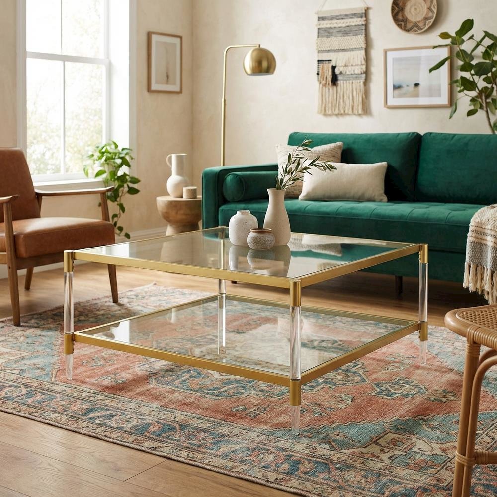 Clear Acrylic Square Coffee Table with 2 Tiers and Contemporary Style. Picture 2