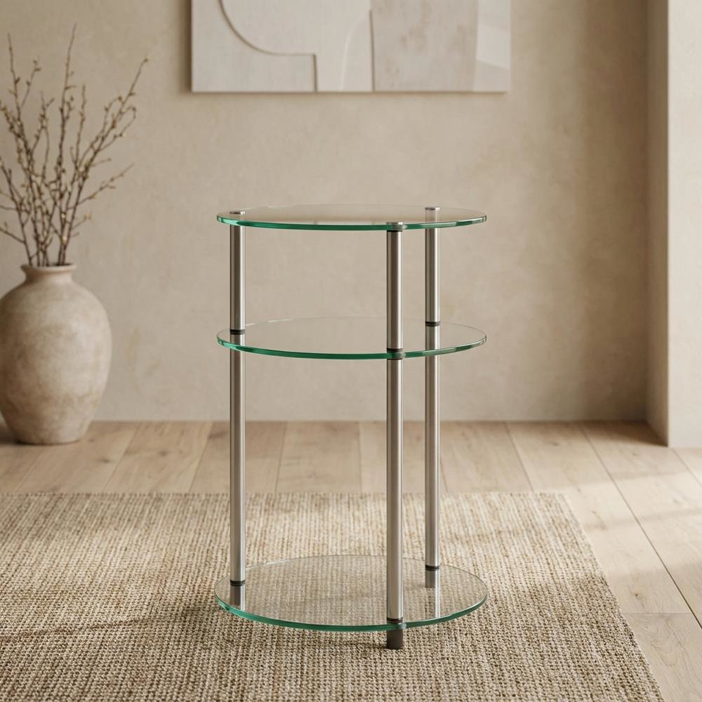 Round Glass Accent Table with 3 Tiers for Living Room and Lounge Spaces. Picture 2