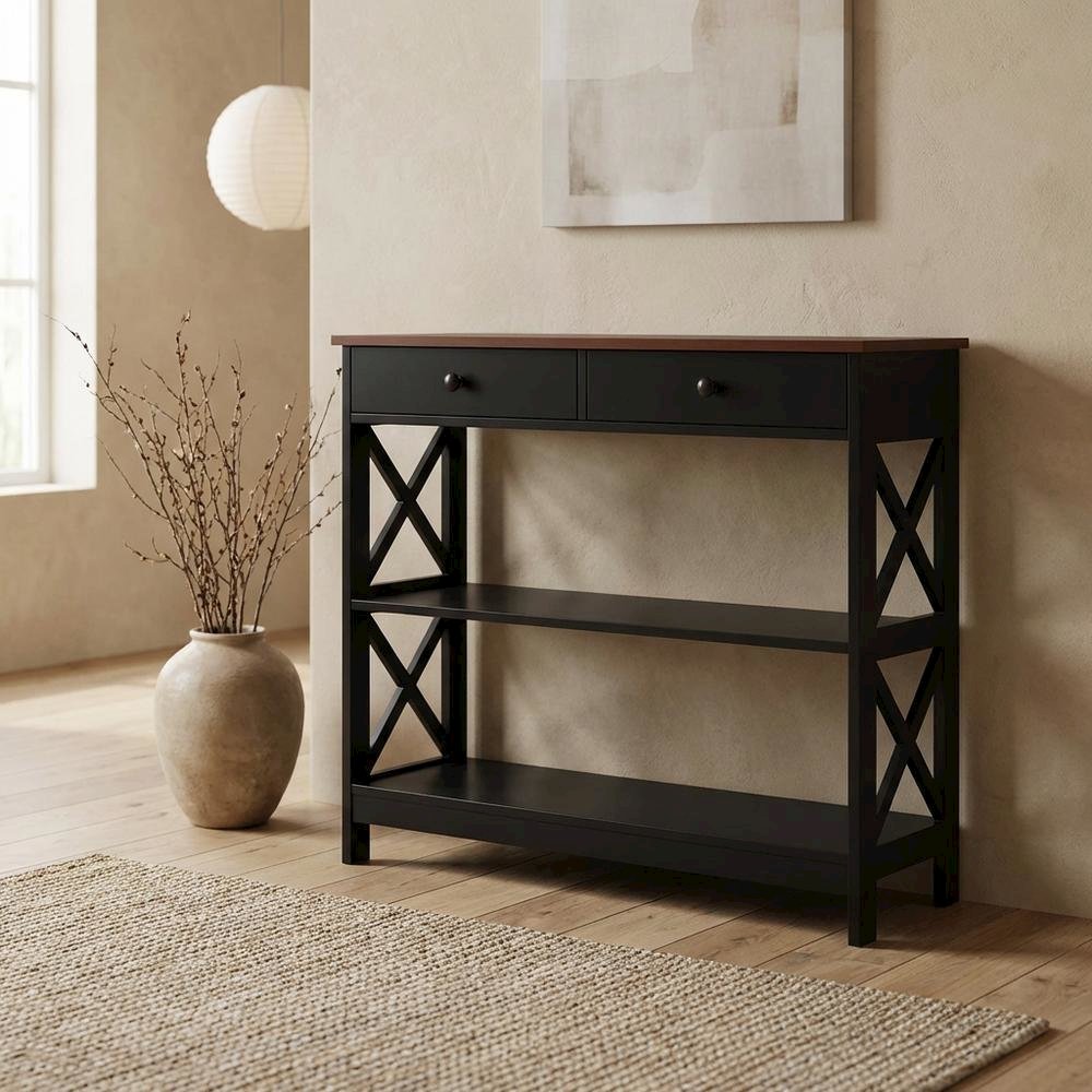 Wooden 1-Drawer Console Table with Shelves and Modern Design. Picture 2