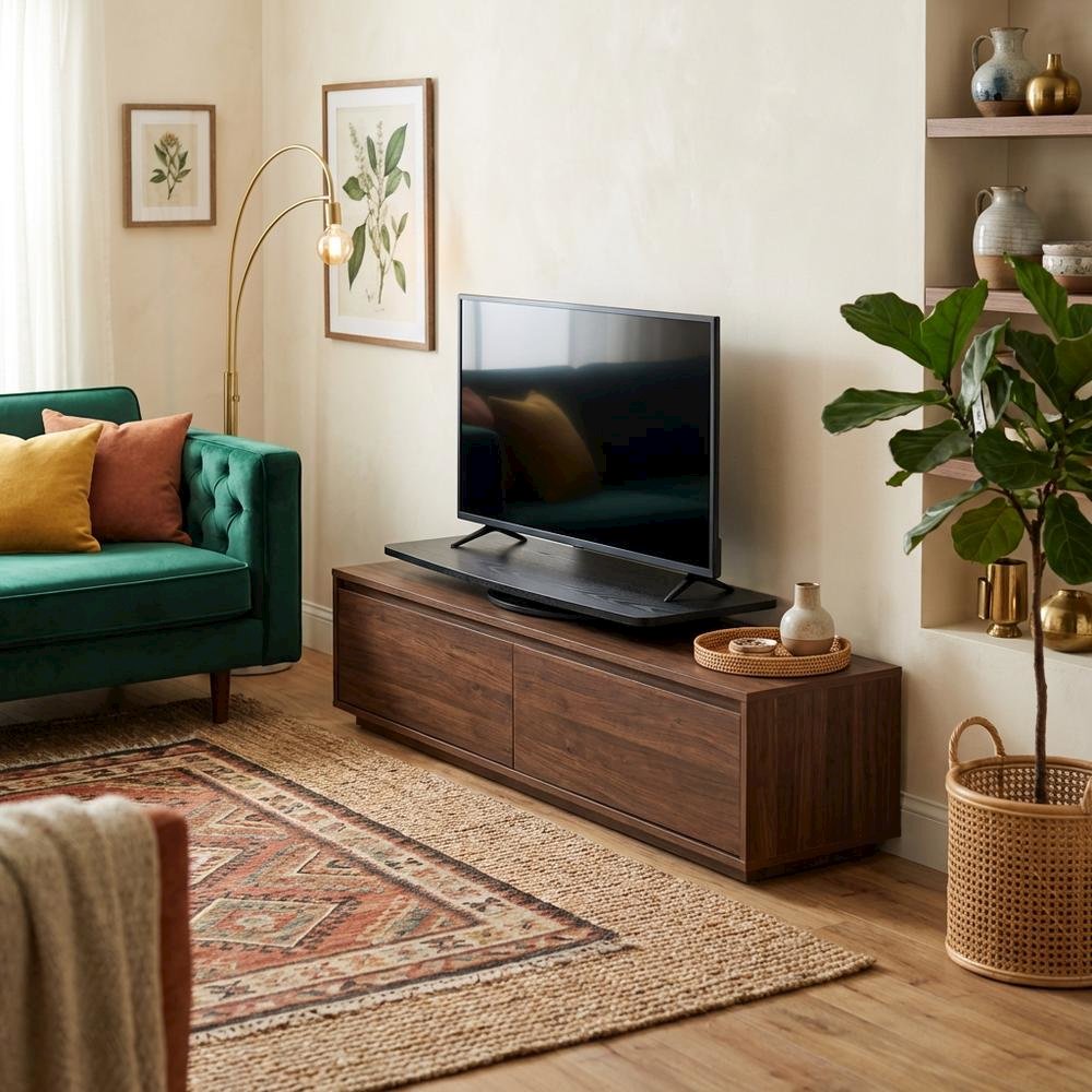 Black TV Stand, Swivel Riser, 37-Inch Screens, Particle Board Construction. Picture 3