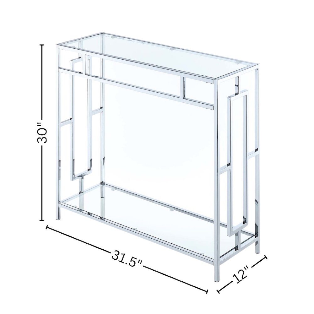 Glass Entry Table, Chrome, Display Shelf, Modern, Easy Setup. Picture 5