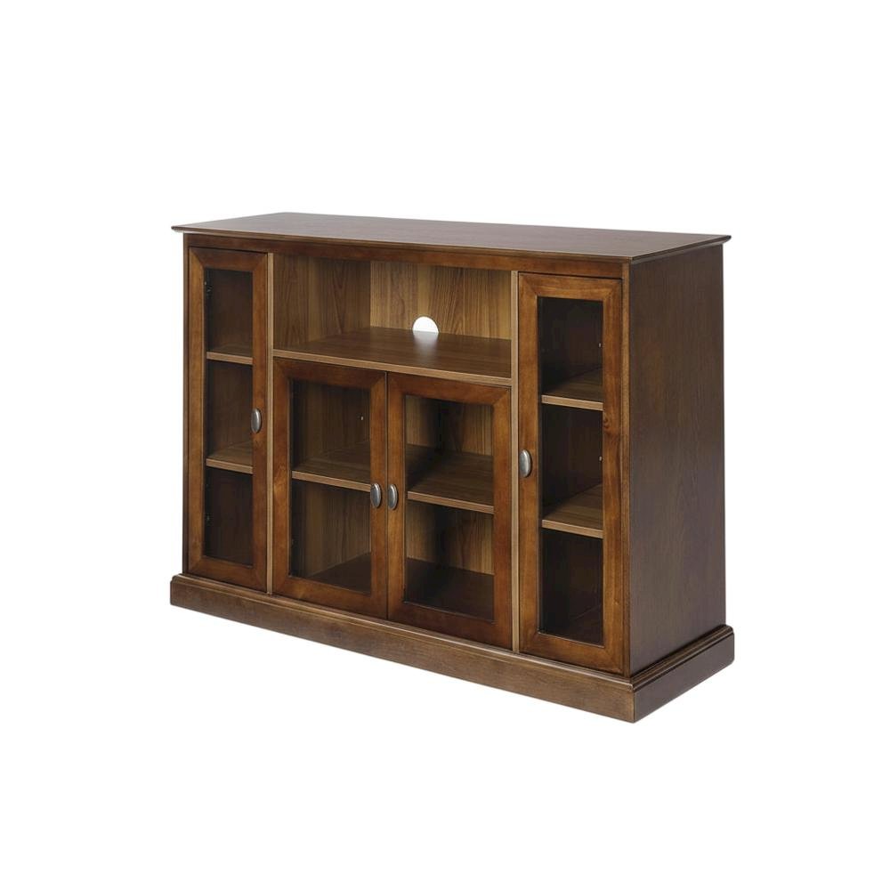 Dark Walnut TV Stand with MDF and Tempered Glass Finish for 55-Inch TVs. Picture 1