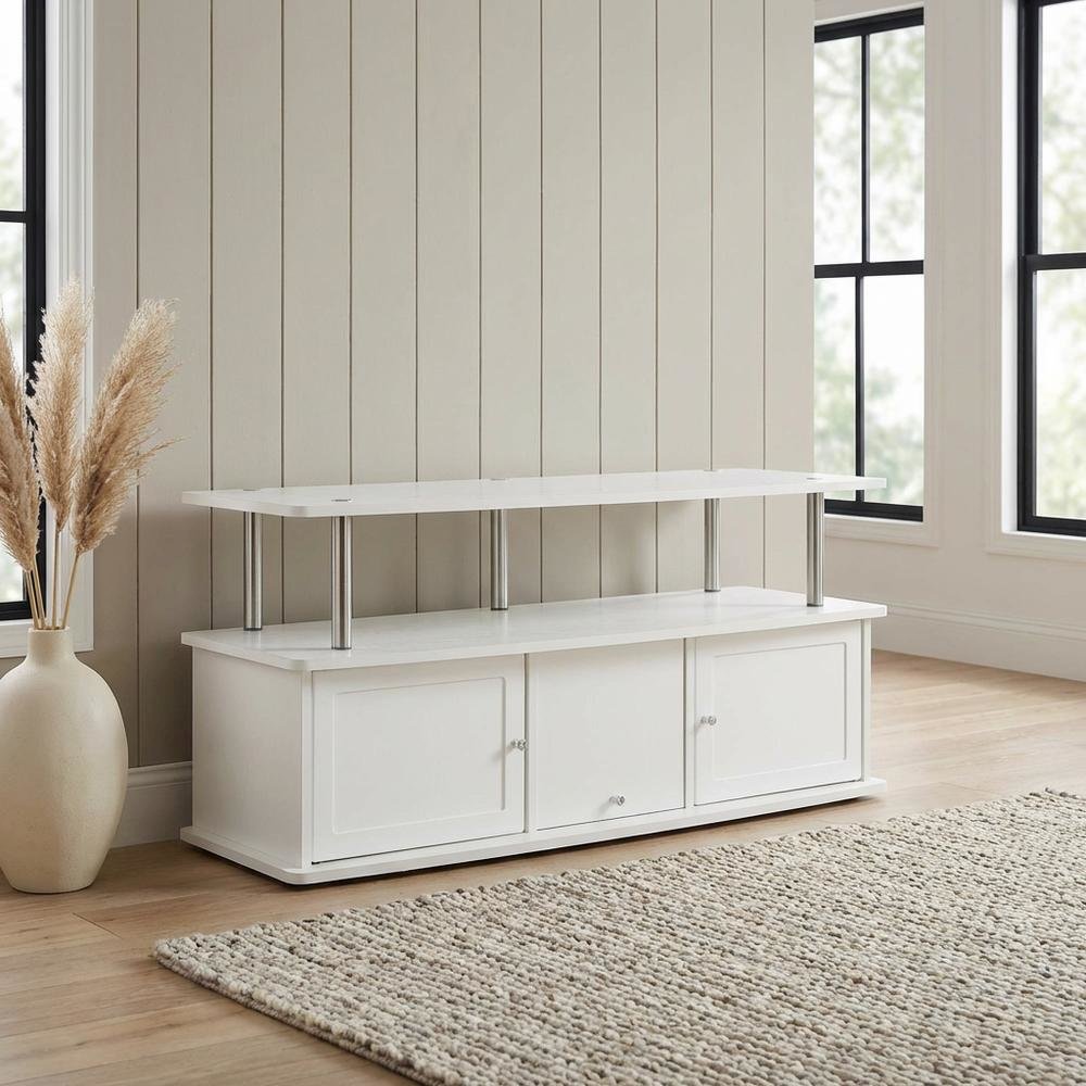 White TV Stand with 3 Storage Cabinets and Shelf for Up to 55-Inch TVs. Picture 2