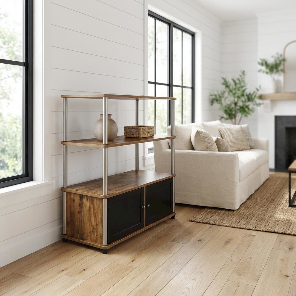 Barnwood TV Stand with Storage Cabinets and Shelves for 40-Inch TVs. Picture 2