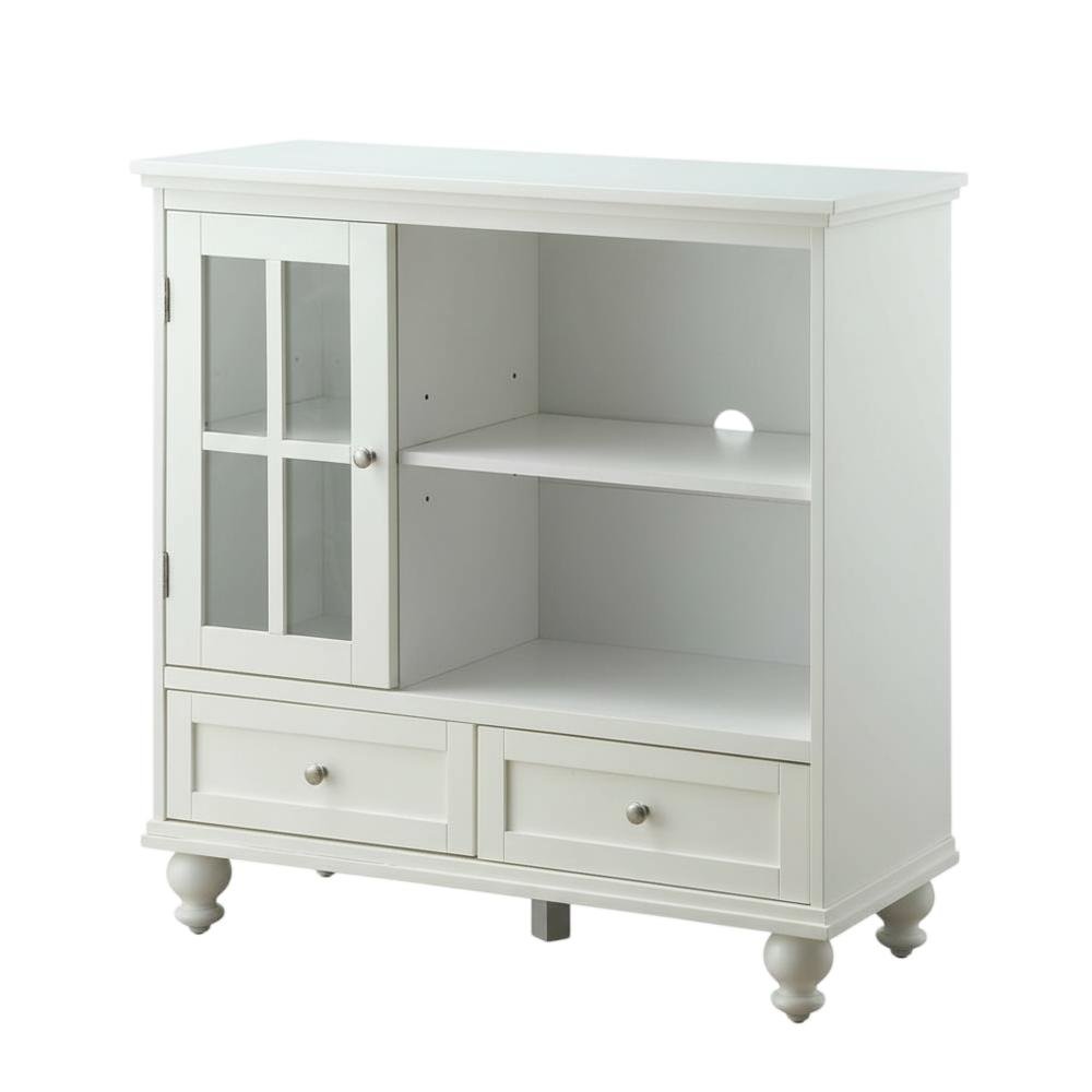 White Solid Wood Pine TV Stand with Ash Veneer and Tempered Glass accents. Picture 1