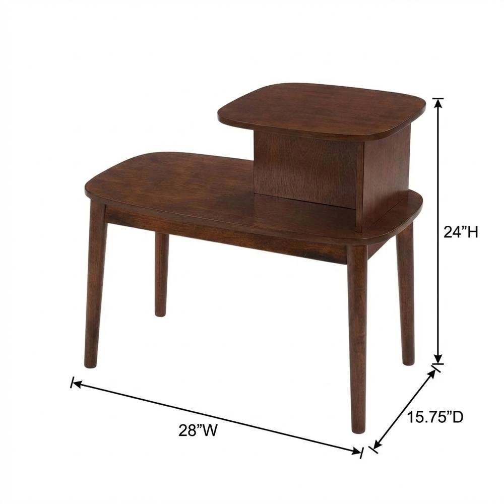 Mid-Century End Table, Brown, 2 Tier Shelf, Solid Wood Legs. Picture 7