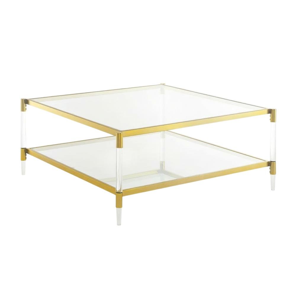 Clear Acrylic Square Coffee Table with 2 Tiers and Contemporary Style. Picture 1