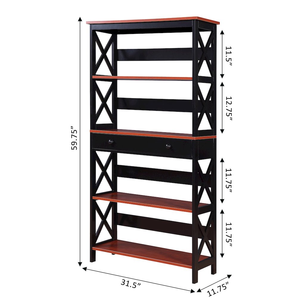Oxford 5 Tier Bookcase with Drawer. Picture 8