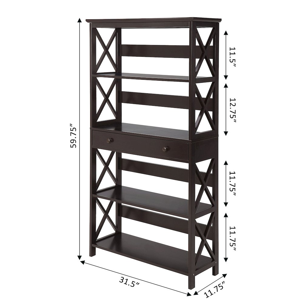 Oxford 5 Tier Bookcase with Drawer. Picture 5