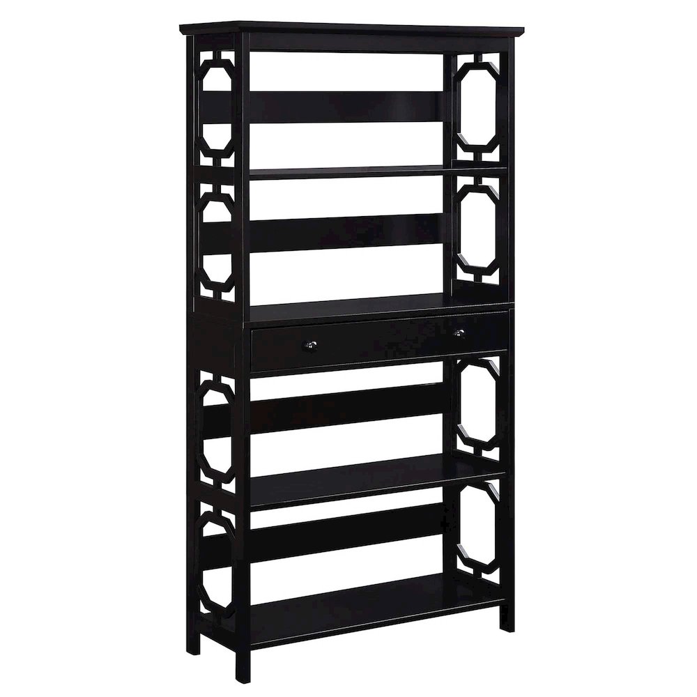 Omega 5 Tier Bookcase with Drawer, Black. Picture 1