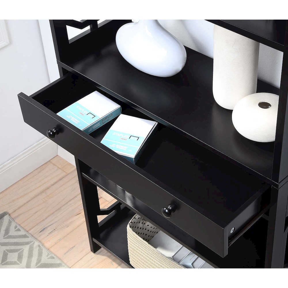 Omega 5 Tier Bookcase with Drawer, Black. Picture 4