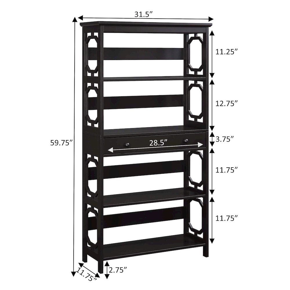 Omega 5 Tier Bookcase with Drawer, Espresso. Picture 5
