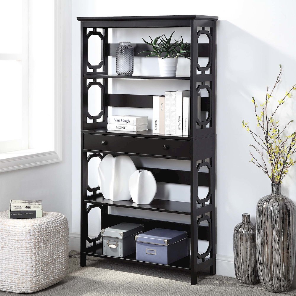 Omega 5 Tier Bookcase with Drawer, Espresso. Picture 2