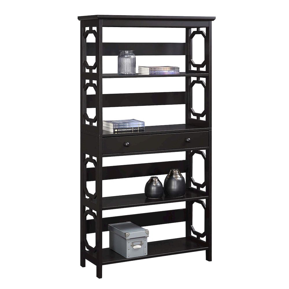 Omega 5 Tier Bookcase with Drawer, Espresso. Picture 3
