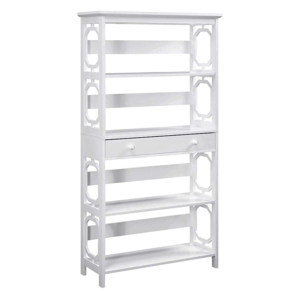 Omega 5 Tier Bookcase with Drawer, White. Picture 1
