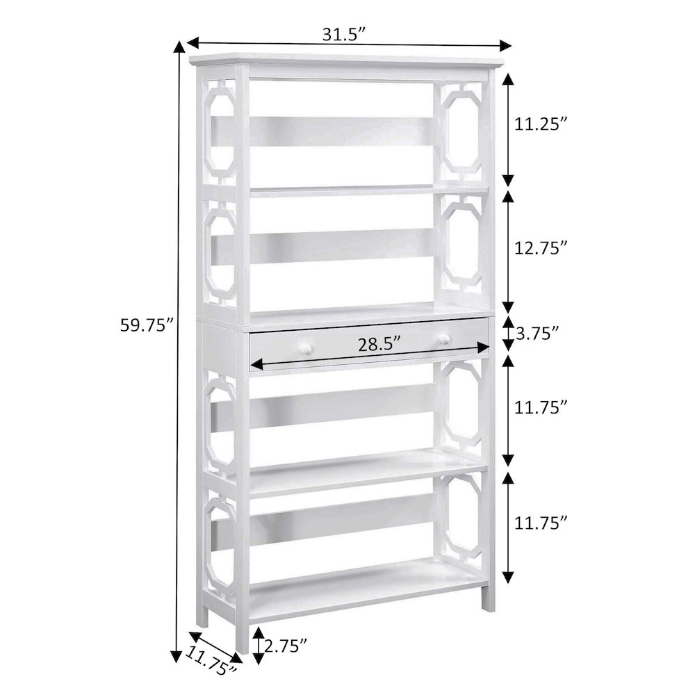 Omega 5 Tier Bookcase with Drawer, White. Picture 5