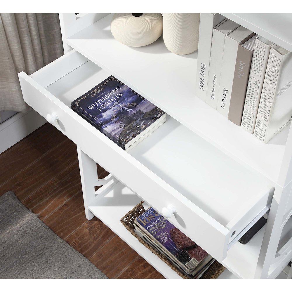 Omega 5 Tier Bookcase with Drawer, White. Picture 4