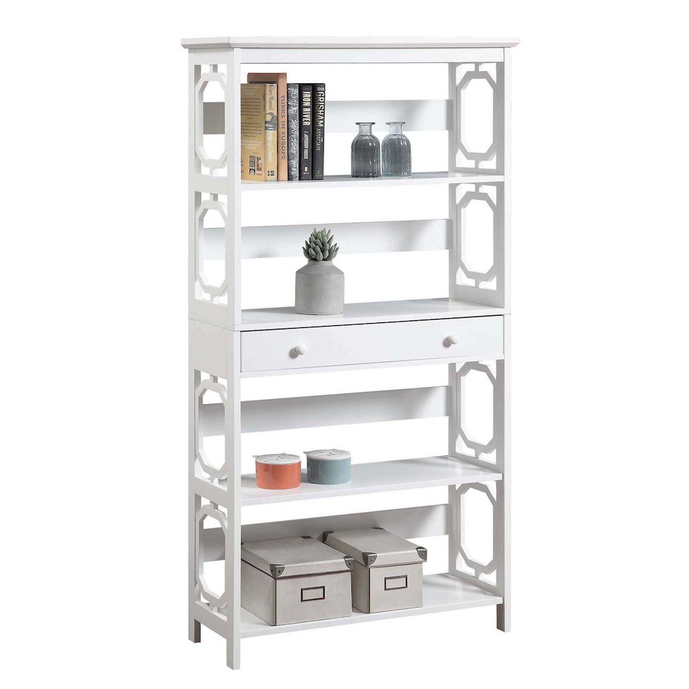 Omega 5 Tier Bookcase with Drawer, White. Picture 3