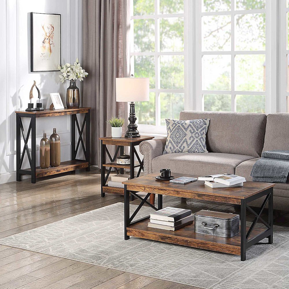 Oxford Coffee Table with Shelf Barnwood/Black. Picture 4