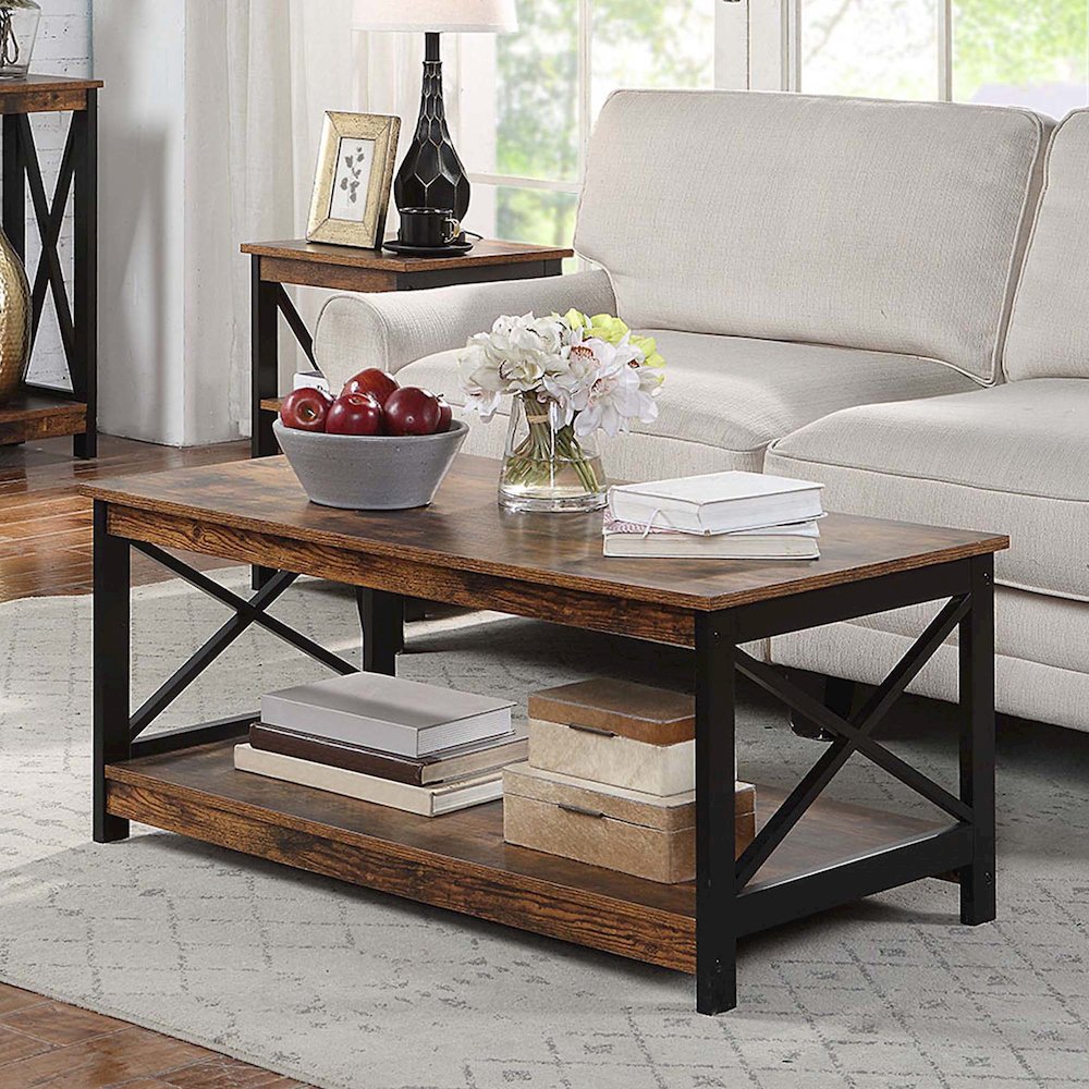 Oxford Coffee Table with Shelf Barnwood/Black. Picture 2