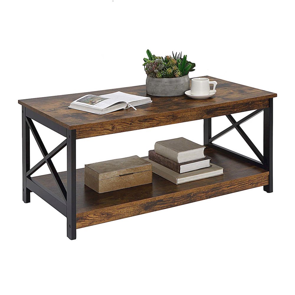 Oxford Coffee Table with Shelf Barnwood/Black. Picture 3