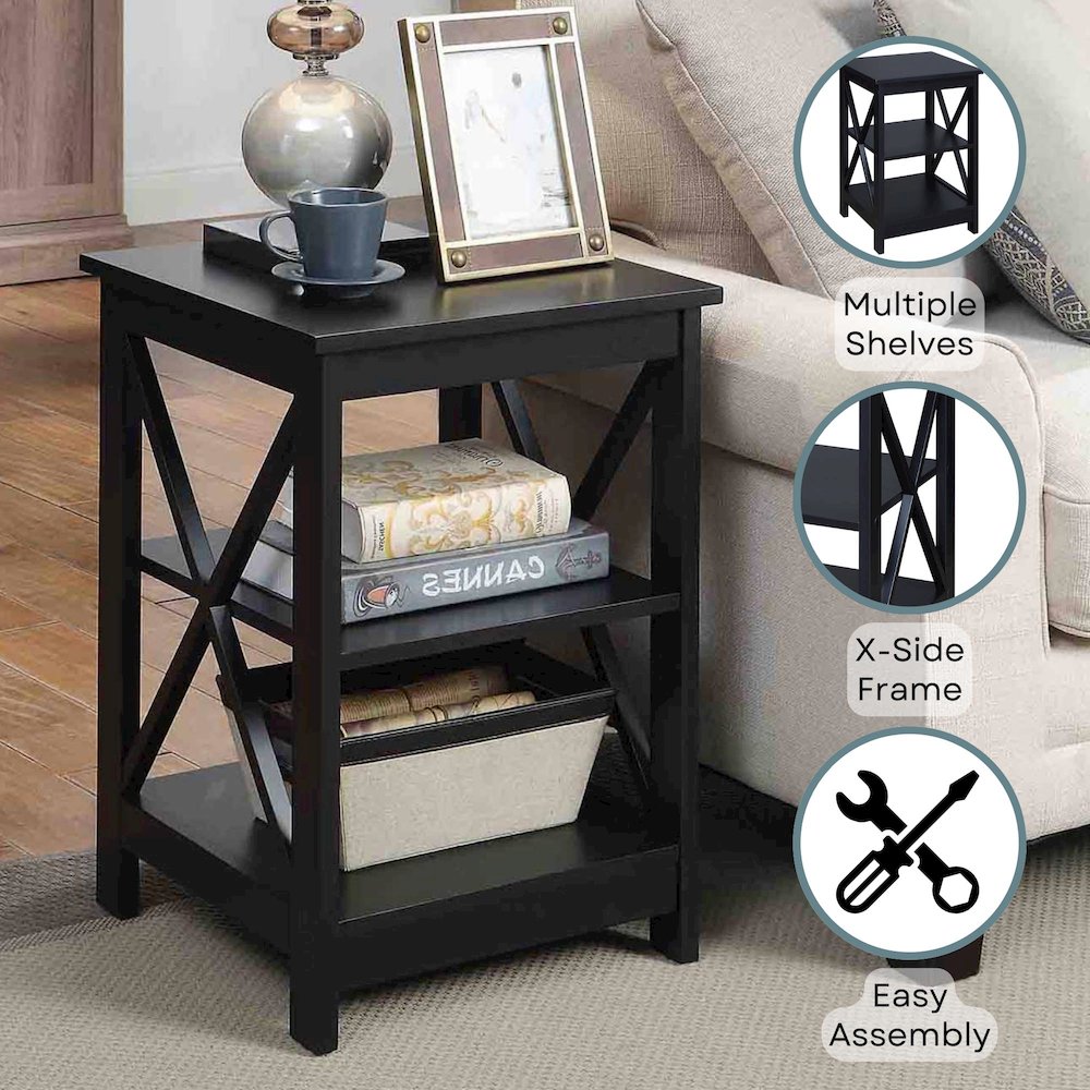 Oxford End Table with Shelves Black. Picture 4