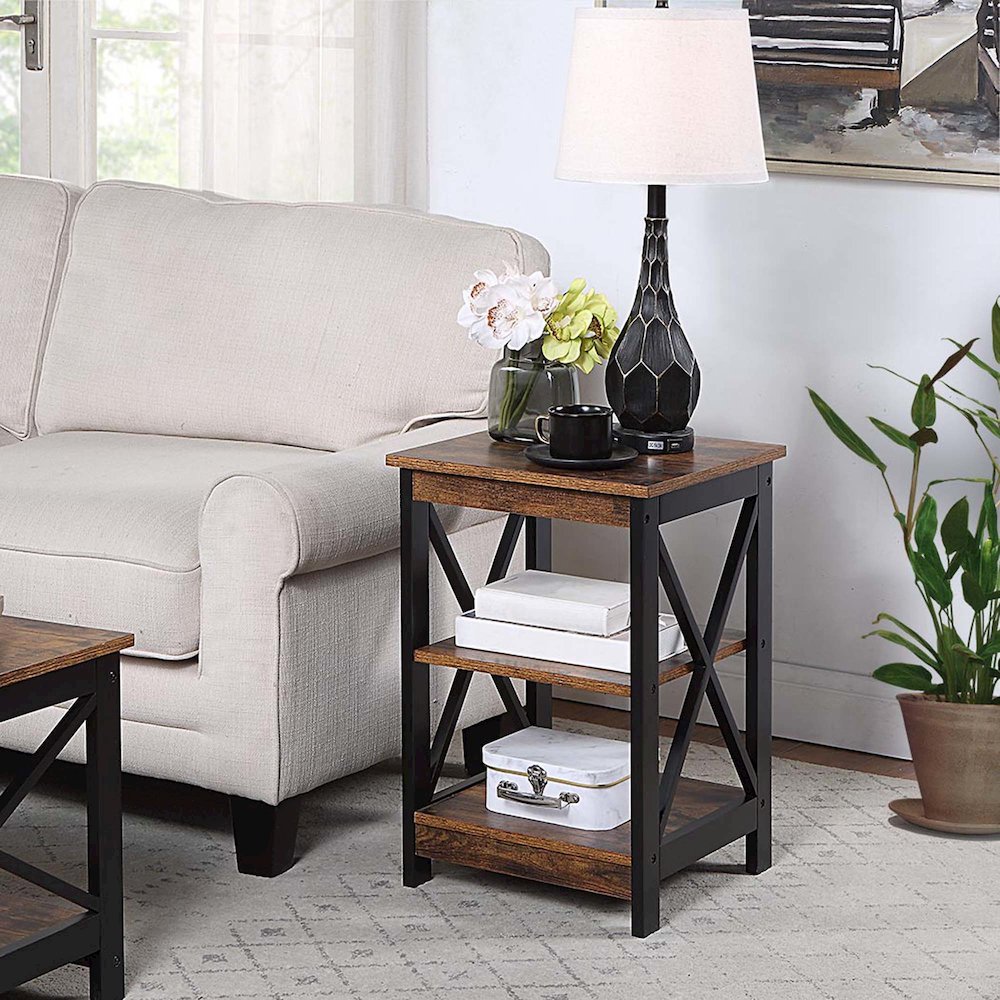 Oxford End Table with Shelves Barnwood/Black. Picture 2