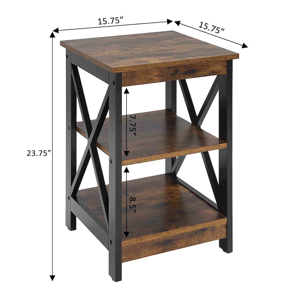 Oxford End Table with Shelves Barnwood/Black. Picture 5