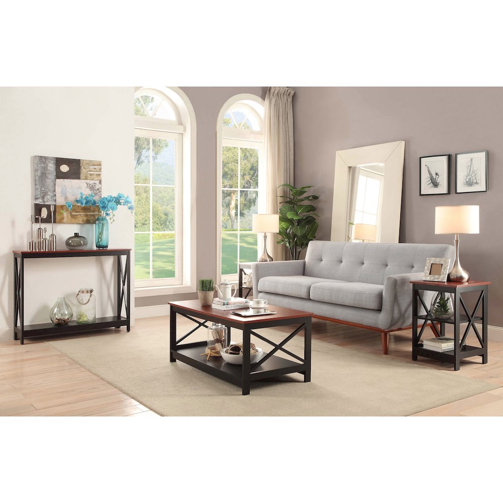 Oxford End Table with Shelves Cherry/Black. Picture 4