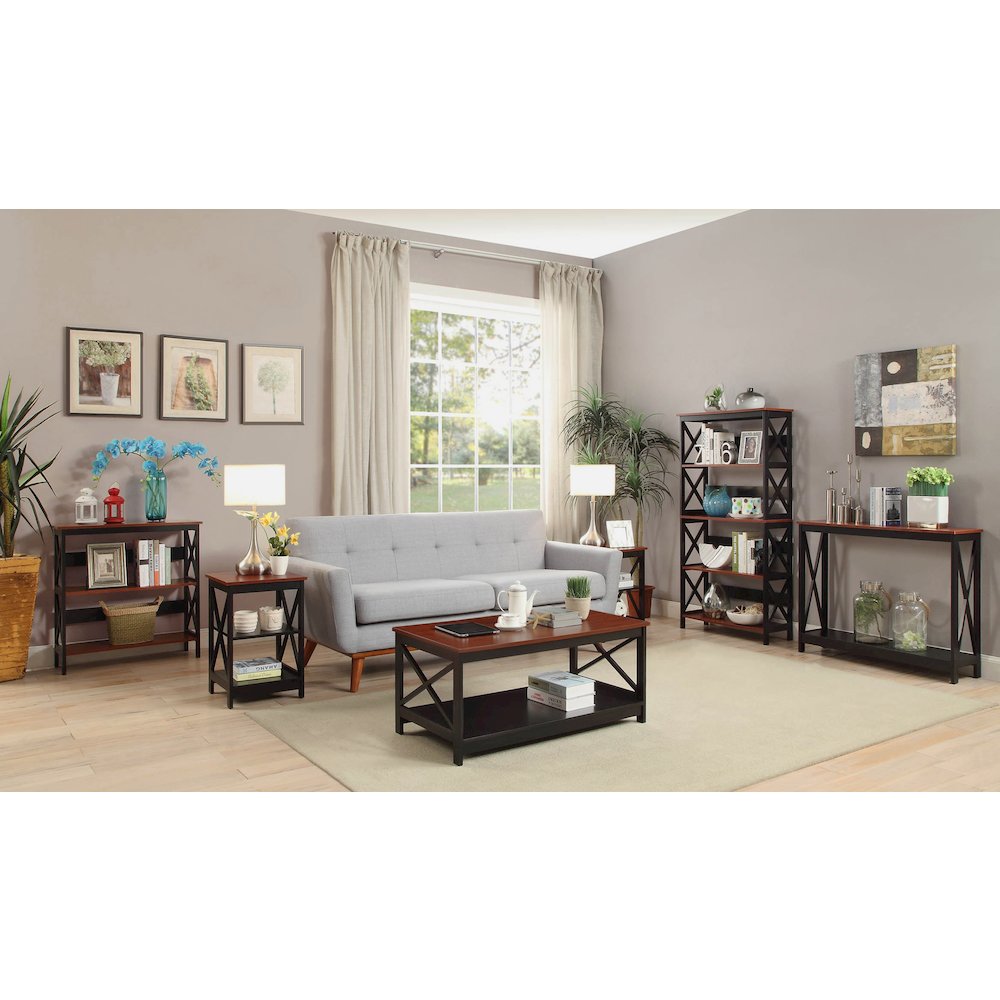 Oxford End Table with Shelves Cherry/Black. Picture 5