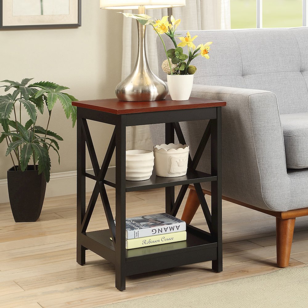 Oxford End Table with Shelves Cherry/Black. Picture 2