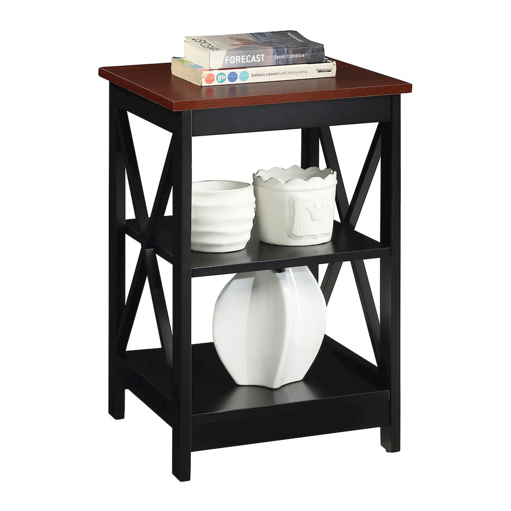 Oxford End Table with Shelves Cherry/Black. Picture 3