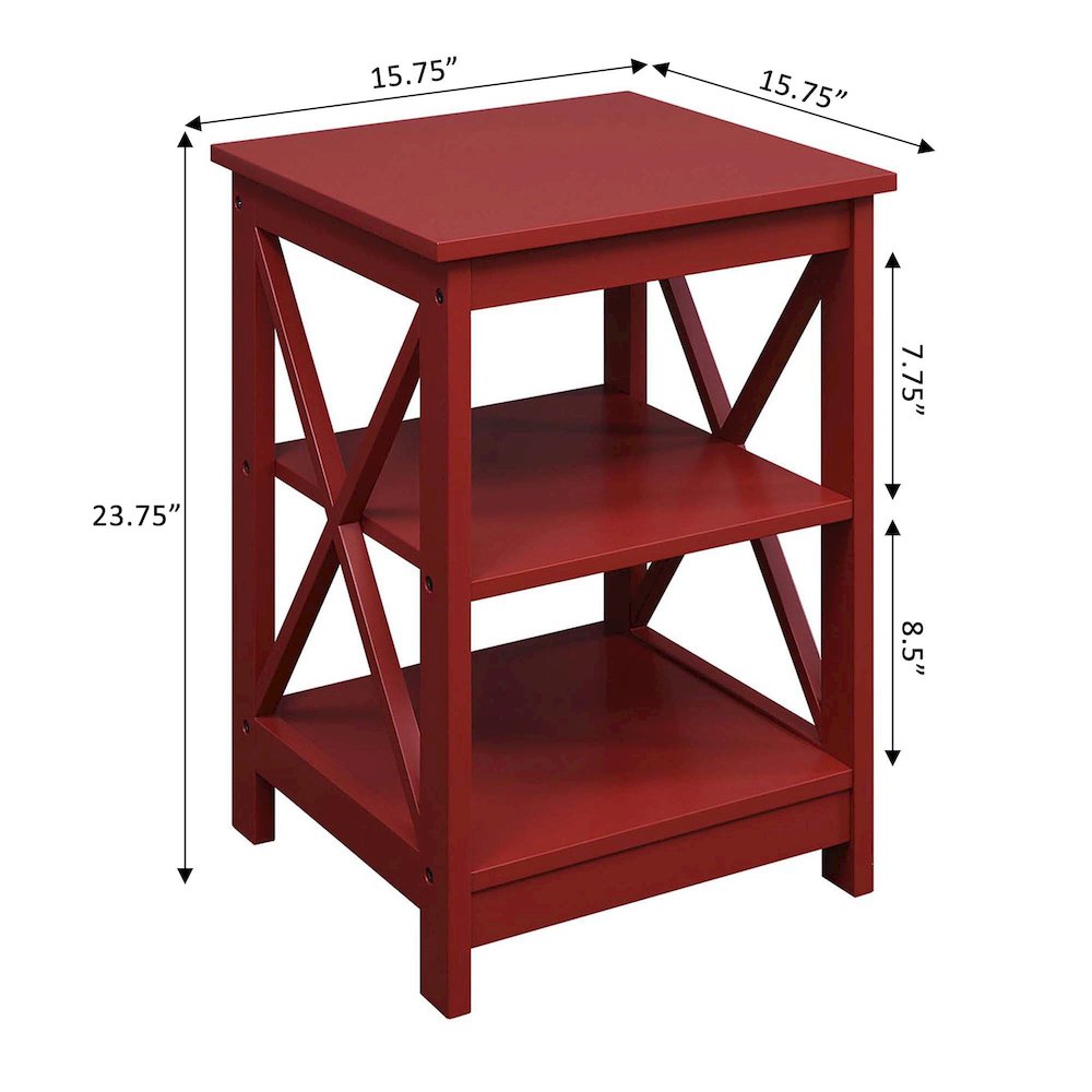 Oxford End Table with Shelves Cranberry Red. Picture 4