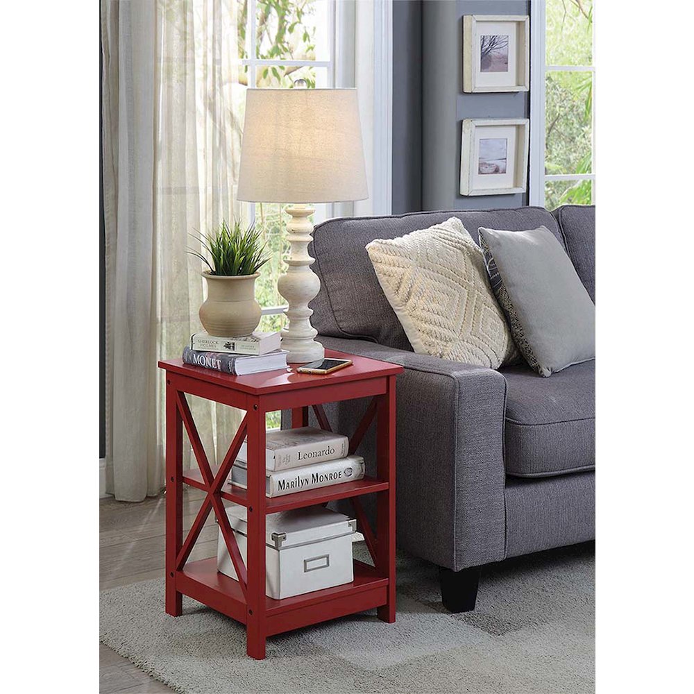 Oxford End Table with Shelves Cranberry Red. Picture 2