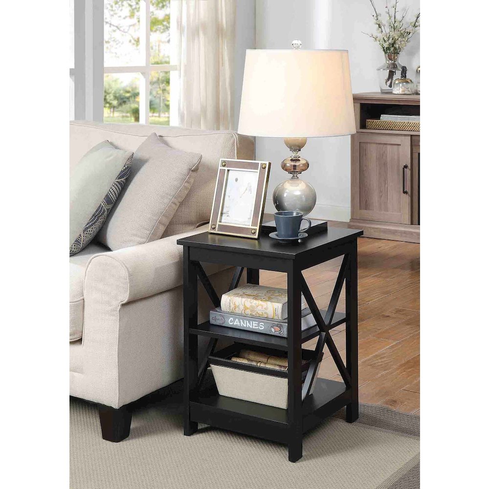Oxford End Table with Shelves Black. Picture 2