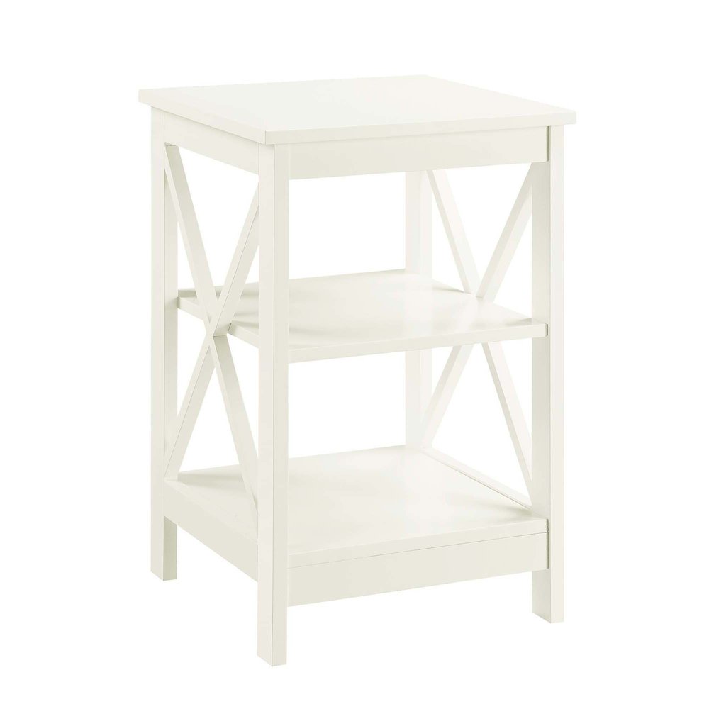 Elegant White End Table with Shelves for Storage and Organization in MDF. Picture 1