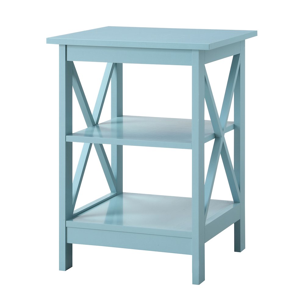 Sea Foam Blue End Table with Shelves for Storage and Stylish Decor. Picture 1