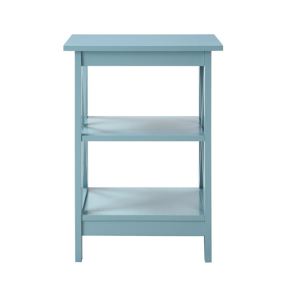Sea Foam Blue End Table with Shelves for Storage and Stylish Decor. Picture 3