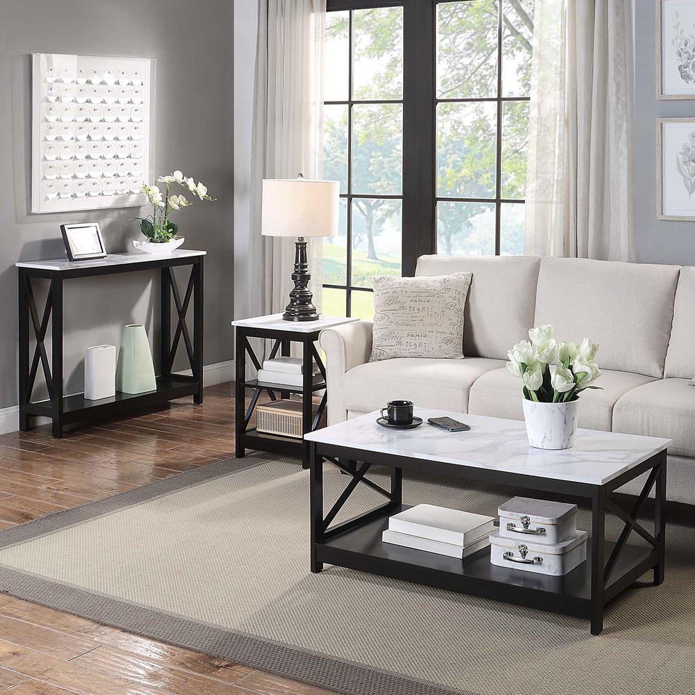 Oxford End Table with Shelves White Faux Marble/Black. Picture 4