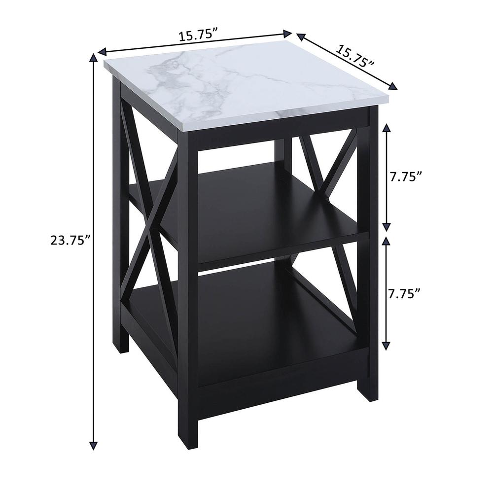 Oxford End Table with Shelves White Faux Marble/Black. Picture 5