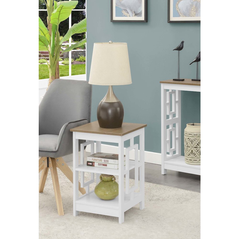 Town Square End Table with Shelves, Driftwood/White. Picture 2