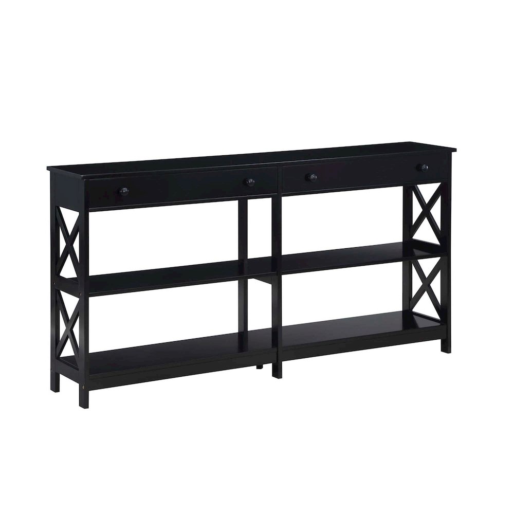 Oxford 2 Drawer 60 inch Console Table with Shelves. Picture 1