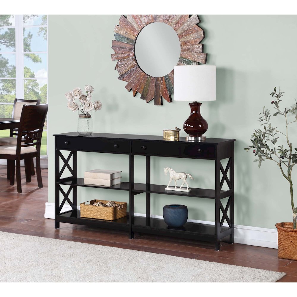 Oxford 2 Drawer 60 inch Console Table with Shelves. Picture 2