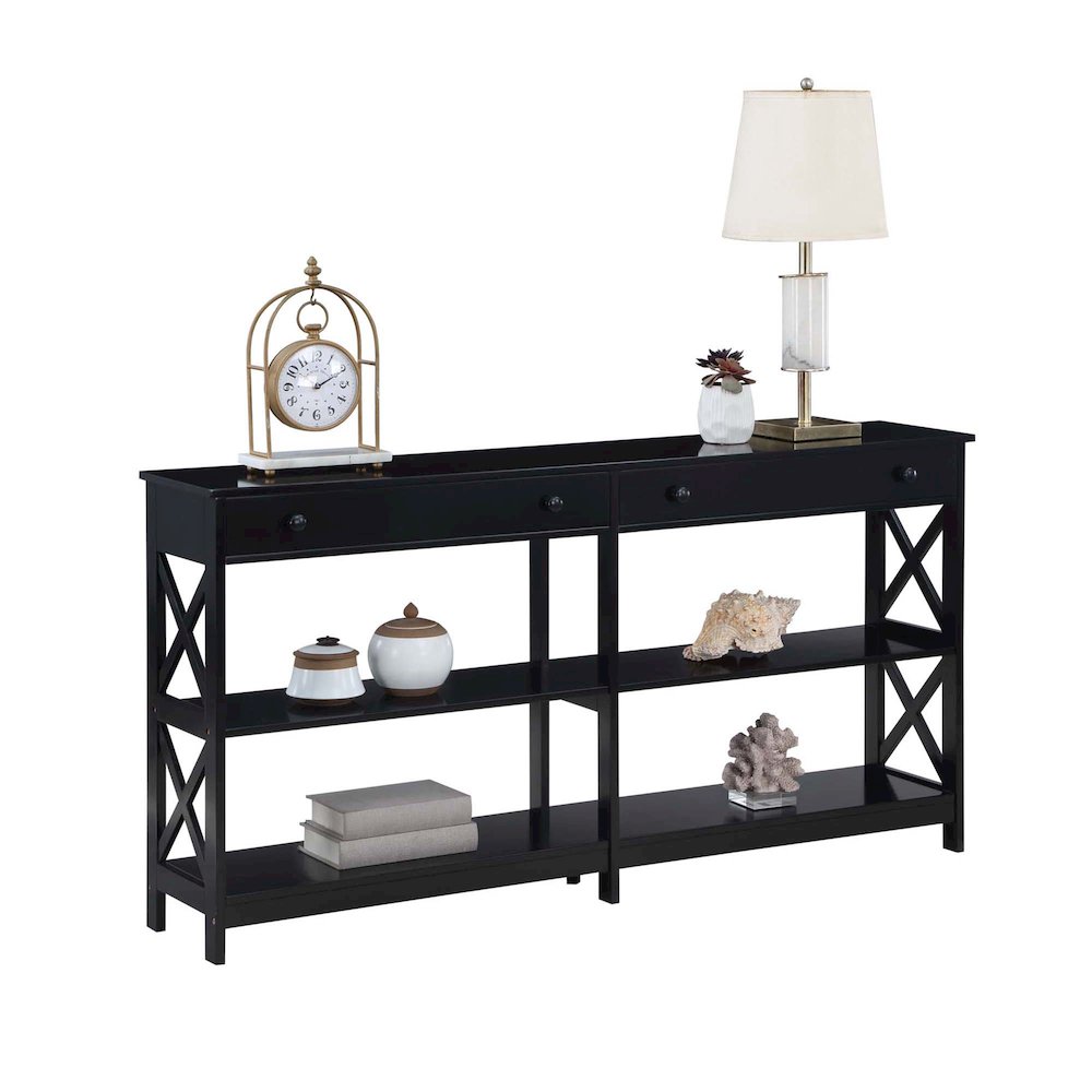 Oxford 2 Drawer 60 inch Console Table with Shelves. Picture 2