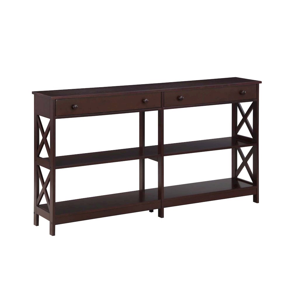 Oxford 2 Drawer 60 inch Console Table with Shelves. Picture 1
